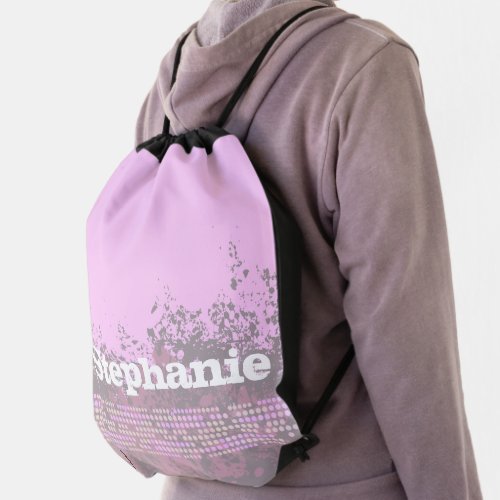 Id pink purple hues graphic dots surf drawstring bag
