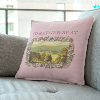 I'd rather be at Pemberly Jane Austen Vintage Pink Throw Pillow