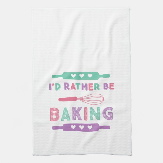 I'd Rather be Baking Pink Purple Kitchen Towel (Vertical)