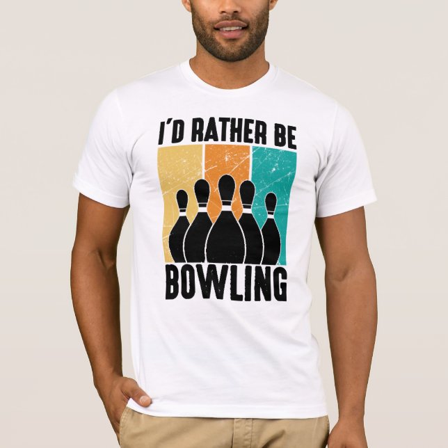 "I'd Rather Be Bowling" Retro Sunset T-Shirt (Front)