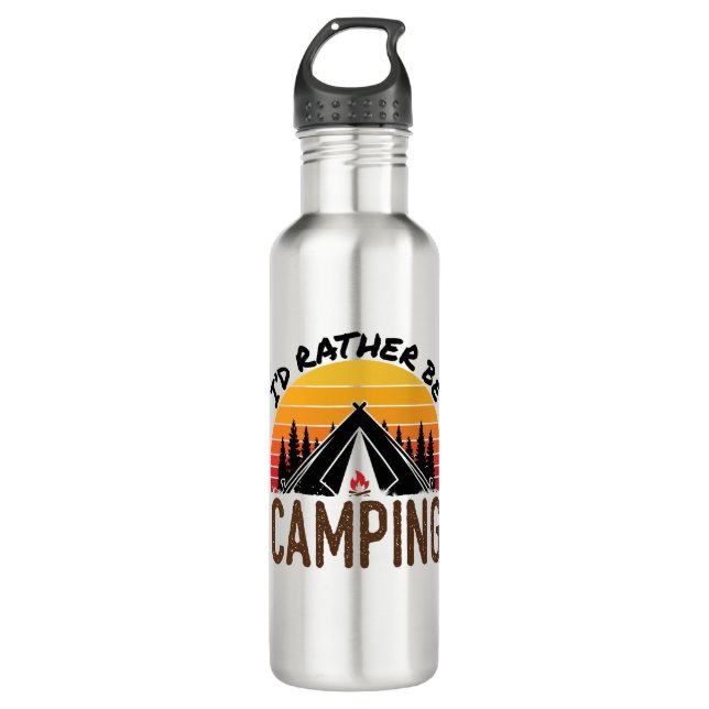 I'd Rather Be Camping Retro Sunset Stainless Steel Water Bottle (Front)