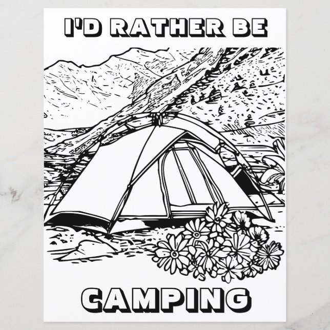 I'd Rather Be Camping Themed Coloring Card (Back)