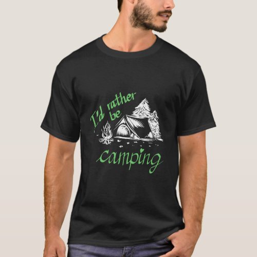 ID Rather Be Camping Woodcut_Style Hoodie T_Shirt