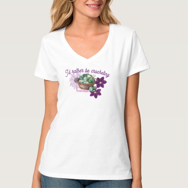 I'd rather be crocheting v-neck T-Shirt (Front)