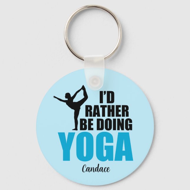 I'd Rather Be Doing Yoga Cute Blue Monogram Yogi Keychain (Front)