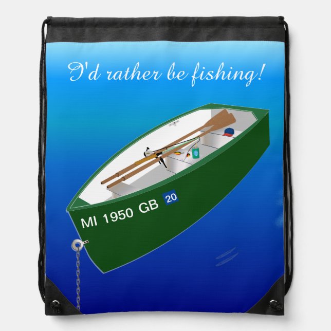 I'd rather be fishing! Boat Rod Lake Drawstring Bag (Front)