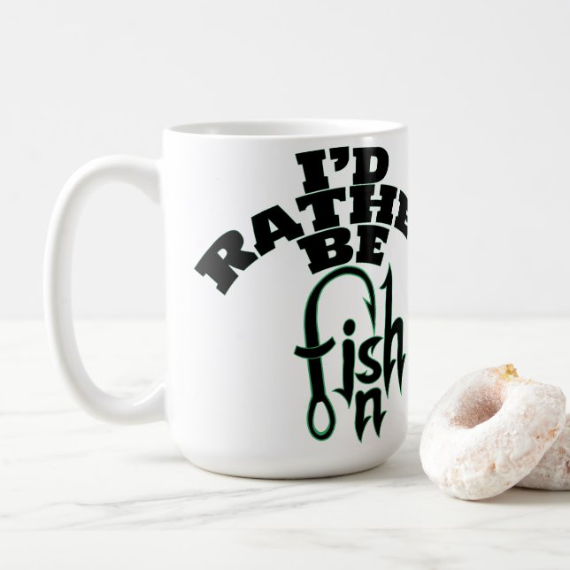 I'd Rather Be Fishing Peralized NAME, COLOR Coffee Mug (With Donut)