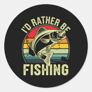 I'd Rather Be Fishing Retro Vintage Outdoor Fisher Classic Round Sticker