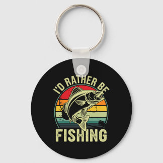 I'd Rather Be Fishing Retro Vintage Outdoor Fisher Keychain
