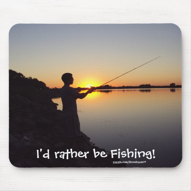 I'd rather be Fishing! Sunset Mousepad (Front)