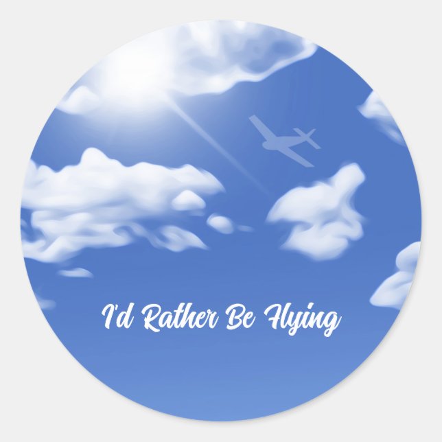 "I'd Rather Be Flying" Plane Round Sticker Favor (Front)