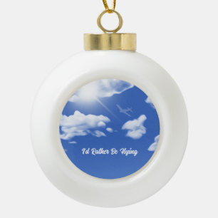 "I'd Rather Be Flying" Plane Round Xmas Ornament