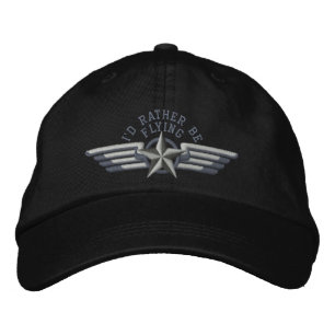 I'd rather be flying Star Badge Pilot Wings Embroidered Baseball Hat