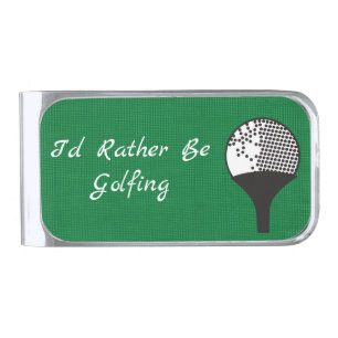 I'd Rather be Golfing Greens Golf ball Silver Finish Money Clip