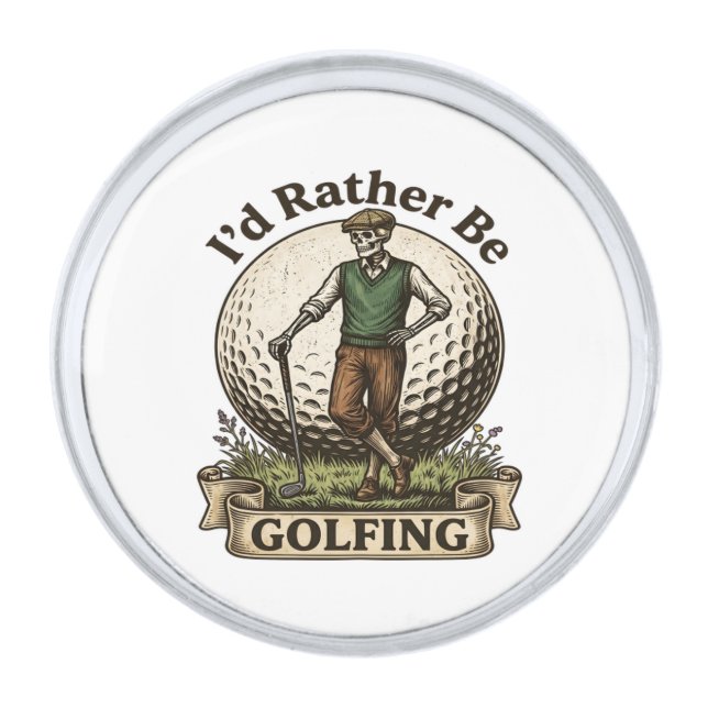 Id Rather Be Golfing  Silver Finish Lapel Pin (Front)