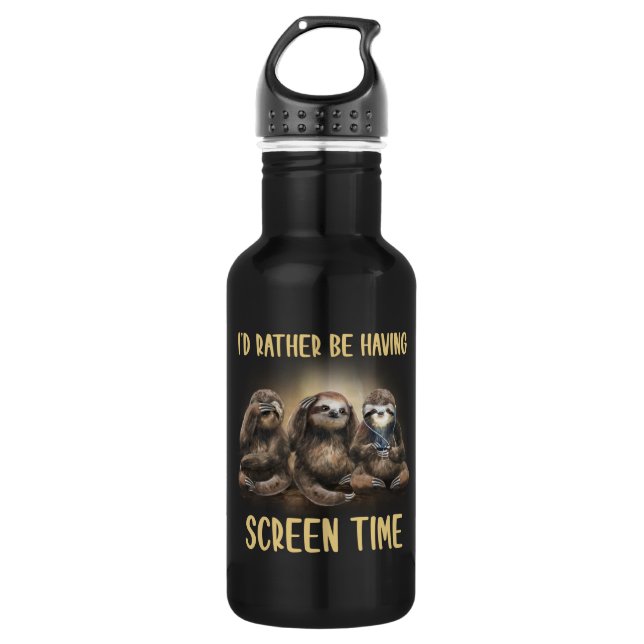 I'd Rather Be Having Screen Time Funny Sloth Lover Stainless Steel Water Bottle (Front)