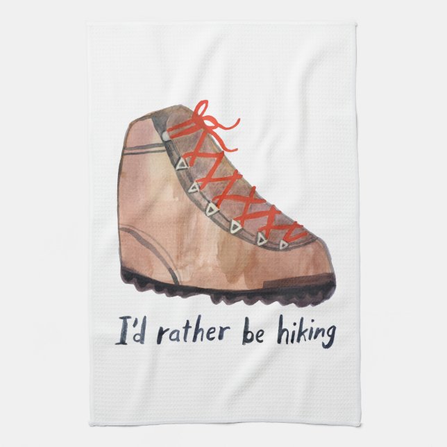 I'd Rather Be Hiking Whimsical Kitchen Towel (Vertical)