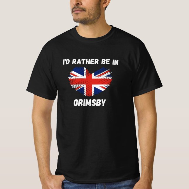 I'd Rather Be In Grimsby - Union Jack Heart T-Shirt (Front)