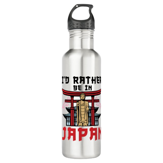 I'd Rather Be In Japan Japanese Travel Stainless Steel Water Bottle (Front)