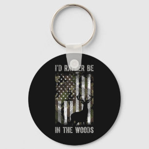 I'd Rather Be In The Woods Hunting Camo Usa Flag D Keychain