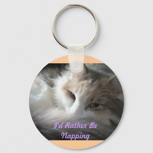 I'd Rather Be Napping -calico Keychain (Front)