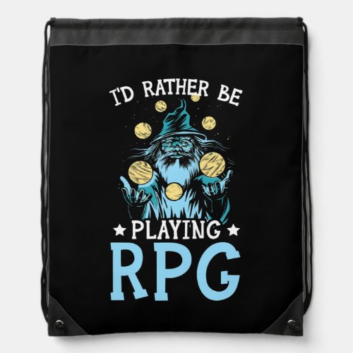 Id Rather Be Playing RPG Game Geek Gaming Video Drawstring Bag