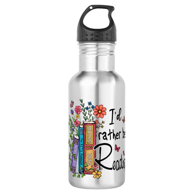 I'd Rather Be Reading Stainless Steel Water Bottle (Front)