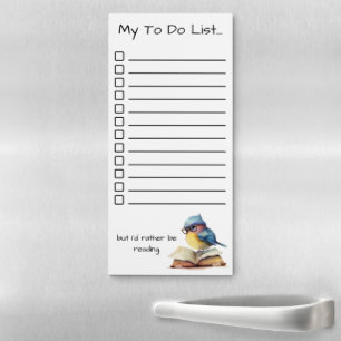 I'd Rather Be Reading To Do List with Cute Bird Magnetic Notepad