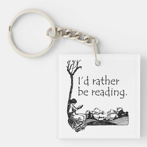 Id Rather Be Reading with Vintage Illustration Keychain