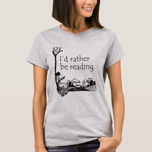 Id Rather Be Reading with Vintage Illustration T_Shirt