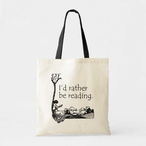 Id Rather Be Reading with Vintage Illustration Tote Bag