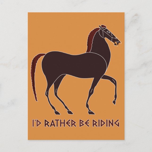 "I'd Rather Be Riding" Horse of Ancient Greek Jar Postcard (Front)