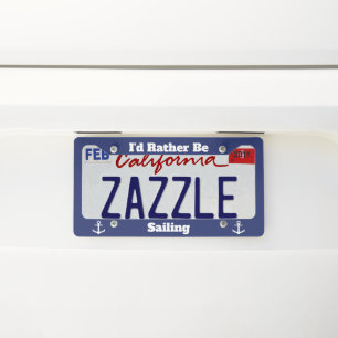 I'd Rather Be Sailing Dark Blue White Anchors Lice License Plate Frame