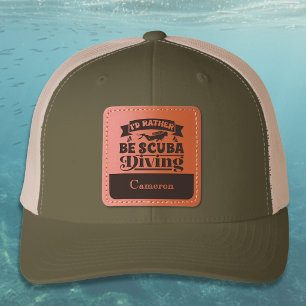 I'd Rather Be Scuba Diving with Diver Illustration Leather Patch Hat