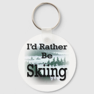 I'd Rather Be Skiing black Keychain