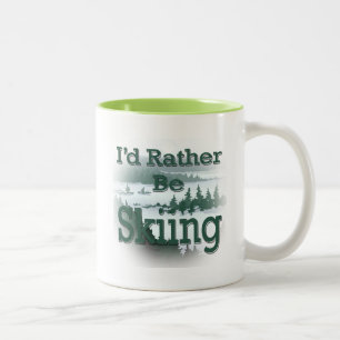 I'd Rather Be Skiing green Two-Tone Coffee Mug