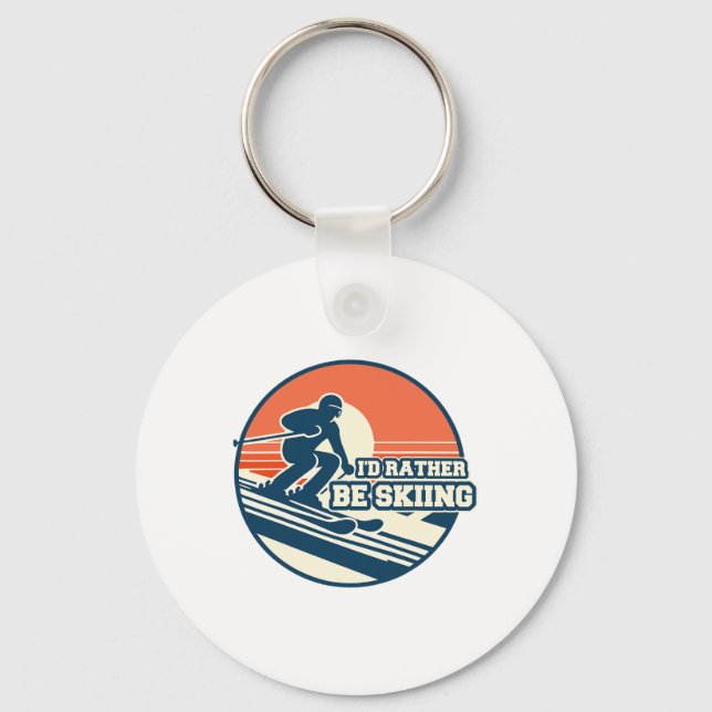 I'd Rather Be Skiing Retro Skiing Enthusiast Desig Keychain (Front)