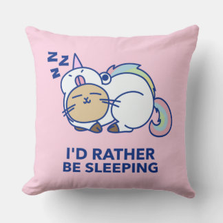 I'd Rather Be Sleeping Caticorn Throw Pillow