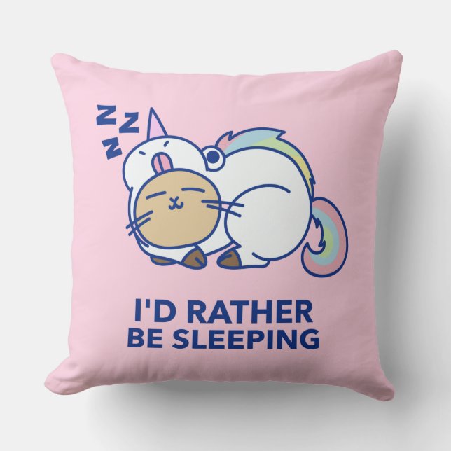 I'd Rather Be Sleeping Caticorn Throw Pillow (Front)