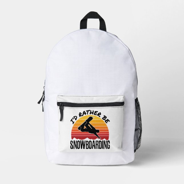 I'd Rather Be Snowboarding Snowboarder Vintage Printed Backpack (Front)