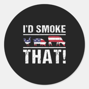 Id Smoke That Bbq American Flag - Drill Funny Classic Round Sticker