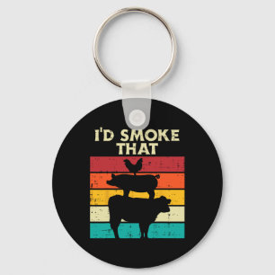 Id Smoke That Chicken Pork Beef Retro Meat Smoking Keychain