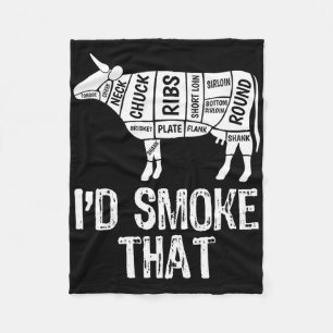 I'd Smoke That Cow Bbq Smoking Grilling Barbecue M Fleece Blanket