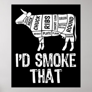 Id Smoke That Cow BBQ Smoking Grilling Barbecue Poster
