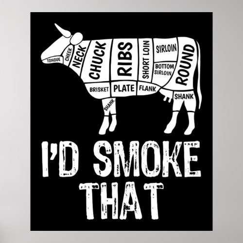Id Smoke That Cow BBQ Smoking Grilling Barbecue Poster