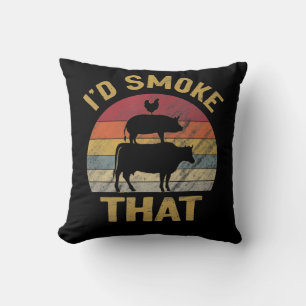 Id Smoke That Funny BBQ Meat Smoker Grill Gift Throw Pillow