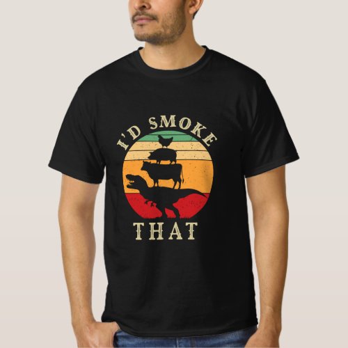 Id Smoke That Funny BBQ Vintage Meat Smoker Grill T_Shirt