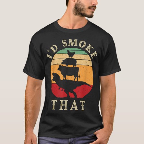 Id Smoke That Funny BBQ Vintage Meat Smoker Grill T_Shirt