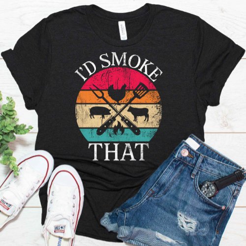 Id Smoke That Funny Retro BBQ Party Smoker Dad T_Shirt