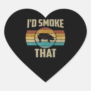 Id Smoke That Funny Retro BBQ Pig Meat Grill Gifts Heart Sticker